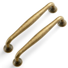 Yanxia Antique Brass Cabinet Pulls, Vintage Zinc Alloy Drawer Handles for Kitchen and Dressers, Farmhouse Heavy Duty Cupboard Hardware (5 in, Set of 6)