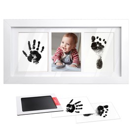 Baby Hand and Footprint Kit, Clean-Touch Ink Pad with Wooden Baby Picture Keepsake Frame for Newborn Gifts, Baby Shower Essentials Gifts for Mom & New Parents – White