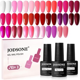 JODSONE 3 PCS Soak off Base Coat Matte and Glossy Top Coat 20 Glitter Red Pink Color High Shine and Fashion Gel Nail Polish Kit Happy Valentine's Day