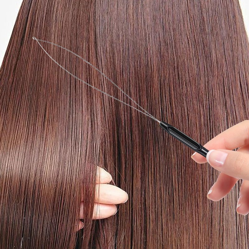 Debbery 6Pcs Hair Extension Loop Threader, Nano Beads Fine Metal