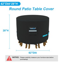 Dudubond Outdoor Furniture Cover - 100% Waterproof, 420D Oxford, PU Silver Coating, UV Resistant, All-Weather Resistant Patio Table Cover for Round Patio Furniture Set - 62×28 Inch