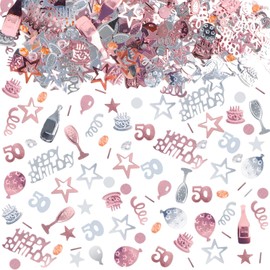 Confetti 50th Birthday Pack of 1000, Confetti Birthday Table Decoration Happy Birthday Confetti, Confetti Birthday Table Decoration for 50th Birthday Decoration, Glitter Confetti Rose Gold Confetti