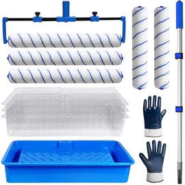 Paint Roller Kit, 12PCS Painting Set, 18 inch Paint Rollers Disposable Paint Tray Liners and Roller Covers, 21.26~47.64in Extension Pole, Large Paint Rollers(Gloves Included)