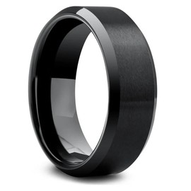 Men's Black Solid Tungsten 8mm Ring Size 6-15 - Hand Crafted Solid Walnut Box - Great Gift for Men - Perfect Wedding Band (Without Box, 7.5 US)