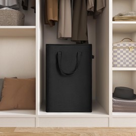 ZERO JET LAG Slim Laundry Hamper With Handles Collapsible Laundry Basket Thin Dirty Clothes Basket Narrow Laundry Bag Foldable Dirty Clothes Hamper 45L (23 inches,Black)