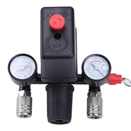 Pressure Regulator 230 V with Pressure Switch with 2 Measuring Indicators, Air Compressor Control Valve External Thread 1/2 Inch, Compressor Switch Pressure Switch 0-12 Bar Pressure Regulator
