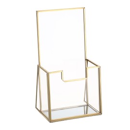 SUMTree Golden Brochure Holder A6 Brochure Stand Transparent Glass Brochure Stand Brochure Stand for Office, Counter, Hotel, Shop, Restaurant, Café Brochure Holder for Menu, Folding Sheet, Catalogue