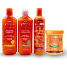 Cantu X4 Shampoo Acondicionador Activador Y Gel Linaza Oliva