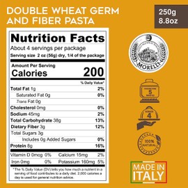 Morelli Mafalda Pasta, High Fiber Mafaldine Pasta, Imported from Italy (Ricciolina, Reginette With Bran and Double Wheat Germ) - 8.8 oz / 250 g (Pack of 4)
