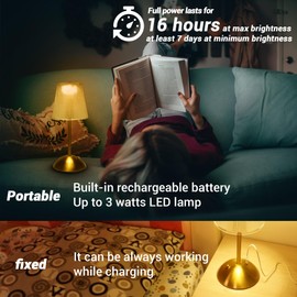 Amingulry Cordless Table Lamp, 4000mAh Rechargeable Battery Operated Lamp, 3 Color Modes & Stepless Dimmable LED Touch Lamp, Portable Retro Metal Beside Lamps for Home Desk Bedroom Restaurant(Gold)