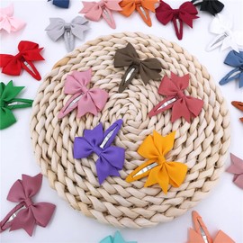 Baily 24 Colors Small Pinwheel Hair Bow Snap Clip Fully Wapped for Baby Girl Toddler Hair Clips in Fringe Bangs (Pinwheel Bow Snap Clips 24 PCS)
