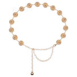 Boneke Hollow Round Decor Chain Belts for Women Adjustable Decorated Skinny Metal Waist Chain Belt for Parties and Various occasions