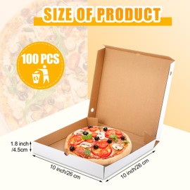 PerKoop 100 Pcs Pizza Boxes 10 x 10 Inch Bulk Empty Pizza Box Square Cardboard Pizza Box Reusable Pizza Box Large Pizza Container for Takeout Bakery Restaurant Pizza Party Supplies