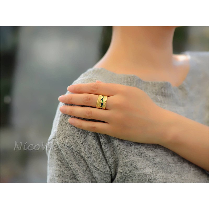 NicoWerk SRI656 Women's Rustic 925 Sterling Silver Wide Golden Mosaic