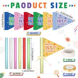 TaoBary 24 Sets First Day of School Pennant Flags Back to School DIY Craft Pennant Flag with Rulers Ribbon for Back to Class Signs Make Your Own Photo Prop Decoration Teacher Classroom Supplies