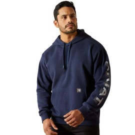ARIAT Rebar Lightweight Logo Hoodie, Navy Heather/Alloy, Medium