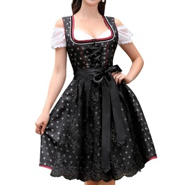 Clearlove Dirndl Women's Midi Costume Dress 3-Piece Including Dirndl Dress Dirndl Apron Dirndl Blouse for Oktoberfest, A-Black, 38