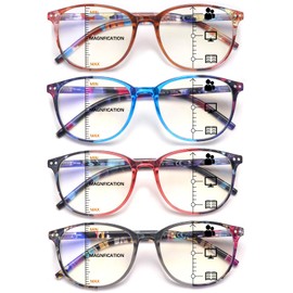 COJWIS 4 Pack Multifocus Progressive Reading Glasses for Women- Bifocal Computer/Book Men Readers Blue Light Blocking With Spring Hinge(Mix-4C,2.75x)