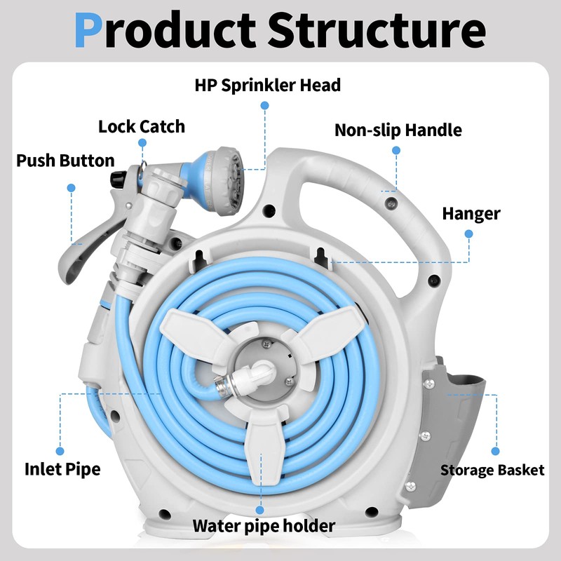 Wofeili Garden Retractable Hose Reel, Portable Simple Home Hose Reel