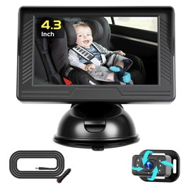 Inefala Spiegel Auto Baby Rückbank mit Kamera, 4.3" Monitor, Autospiegel Baby Rücksitz mit Vollfarb-Nachtsicht, 170° Weitwinkel, schnelle Installation für Eltern