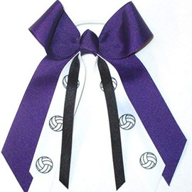 Volleyball Hair Bows, Made in the USA, White Pony Band, many colors (Purple and Black)