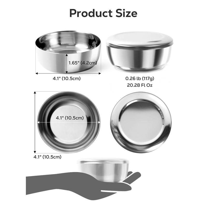 Plainhouse Korean Stainless Steel Rice Serving Bowls with Covers, Set