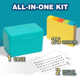H4D Index Card Holder 4x6 Inches with 25 Poly Dividers, Teal
