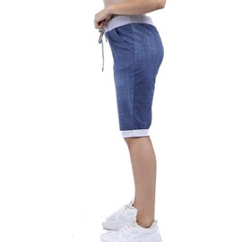 Chilgoza ew Italian Ladies Women's Elastic Waist Cotton Turn Up Shorts Size UK Fit 8-22 (Denim, 12-14)