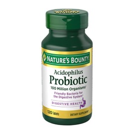 Natures Bounty, Suplemento Dietético de Probióticos, Apoya la Salud Digestiva e Intestinal, Lactobacilos Acidofilus Probioticos, 120 Tabletas         