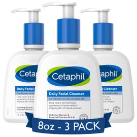 Cetaphil Face Wash, Daily Facial Cleanser for Sensitive, Combination to Oily Skin, NEW 8 oz 3 Pack, Gentle Foaming, Soap Free, Hypoallergenic