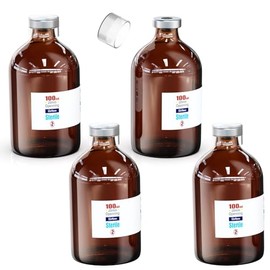 Biomed Solutions - Vial vacío estéril con tapa de plástico reutilizable, recipientes de vidrio listos para llenar, botella de inyección de líquido sellada con puerto de inyección autocurativo (100 ml,