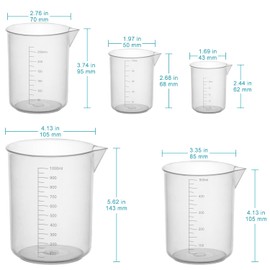 stonylab Messbecher Kunststoff Set, Durchsichtiger Kunststoff Messbecher mit Ausgießer Messbecher Set, Flüssigkeitsbecher-Behälter in 5 Größen, 50 ml/100 ml/250 ml/500 ml/1000 ml (1 L), Kombi Pack