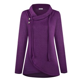 MOQIVGI Poncho Sweater Women with Sleeves Fall Winter Solid Color Soft Lightweight Open Front Draped Shawl Collar Button Cardigans Purple Medium