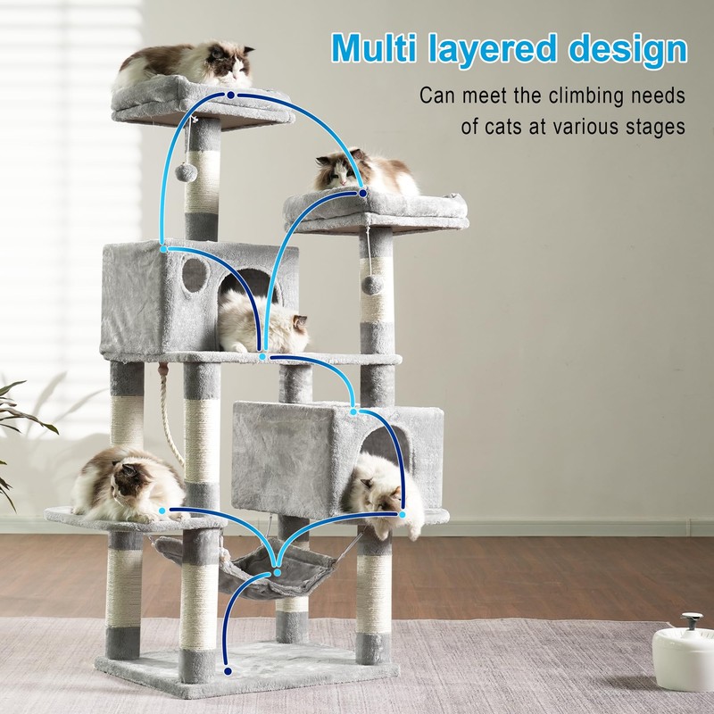Hey-brother Large Multi-Level Cat Tree Condo Furniture with Sisal-Covered Scratching
