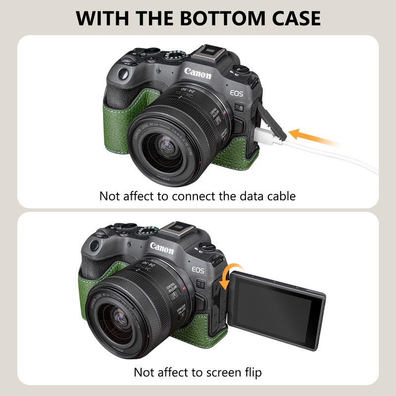 MUZIRI KINOKOO Canon EOS R8 Case, Retro Style Genuine Leather