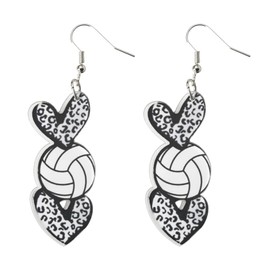 Volleyball Earrings for Women Dangle Drop Earrings Layer Heart Earrings Drop for Girls Black Leopard Print Earrings for Volleyball Lovers Birthday Gifts for Sports Themed Party Accessories