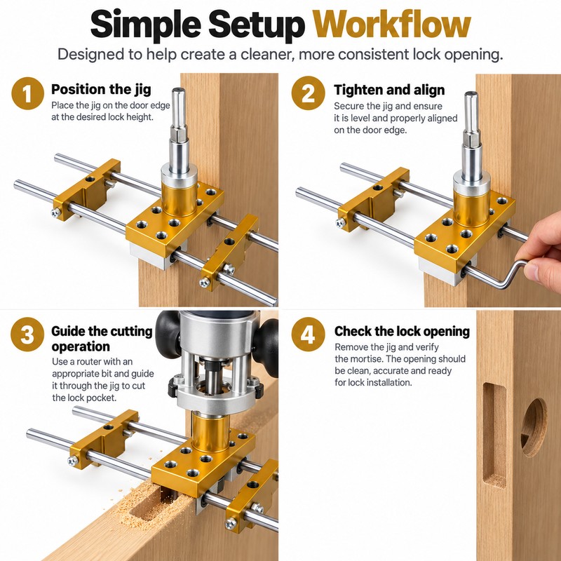 Door Lock Mortise Jig Kit with X Cutters – Adjustable