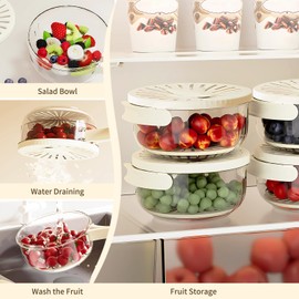 Small Colander, Kitchen Colanders & Food Strainers - Watermelon Bowl with Strainer and Lid ，Folding Handle Kitchen Transparent Drain Basket ，Suitable for Washing Fruits and Vegetables (White)