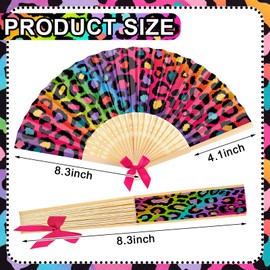 Roowest 36 Pcs Rainbow Leopard Print Hand Fan Bulk Paper Bamboo Handheld Folding Fans with Bows Colorful Cheetah Folding Fan for Women, Y2k Aesthetic Wedding, Concert, Festival, Birthday Gift