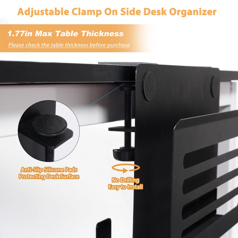 ROLIZOE Desk Side Storage with 2 Hooks No Drill Under