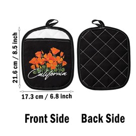 California Pot Holder California Poppies Oven Mitt American Poppy Pot Holder California Poppy Lover Gift (California Balck)