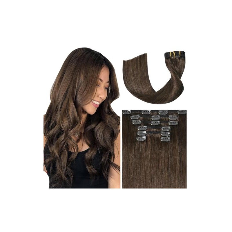 Ukira Extensiones De Cabello Castaño Medio Clip De Cabello Humano