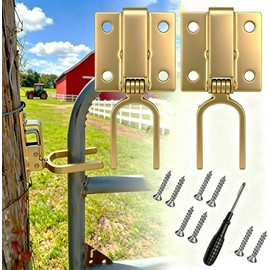 2 Pcs Instant Locking Gate Latch Heavy-Duty One-Hand Gate Latch with Screwdriver and 4 Screws for Farm, Ranch & Backyard Door, Automatic Spring Lock, Rust-Resistant Steel, Easy Install (4 Holes)