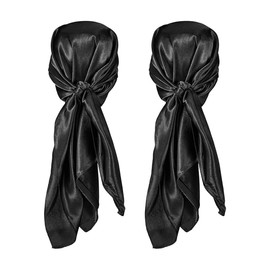 Tiardey Pack of 2 Satin Headscarf Large Square Neckerchief Satin Scarf Sleep Hair Wrap Satin Scarf (Black)