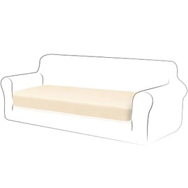 TIANSHU Velvet Stretch Cushion Cover, Sofa Cushion Protective Cover, Furniture Protection, Sofa Seat Cover for Couch, 1-Piece Velvet Cushion Covers for 3-Seater (3-Seater, Beige)