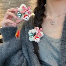 E EMZHOLE 1 Pair Christmas Hair Clips, Christmas Star Fluffy Hair Clips Cute Santa Chrismas tree Hair Barrettes Hair Clips Festive Holiday Hairpins Xmas Hair Accessories for Women Girls