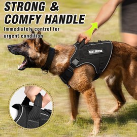 MOOGROU Tactical Dog Harness for Large Dogs,No Pull Military Dog Vest with Handle,Reflective Heavy Duty Pet Harness for Walking Hiking Training Black L
