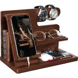 Organizer for Cellphone, Watches, Keys, Wallet, Accessories for Men, Cell Phone Base for Office and Home, Desk Organizer, Multiple Spaces for Hard and Desk, Gift for Men