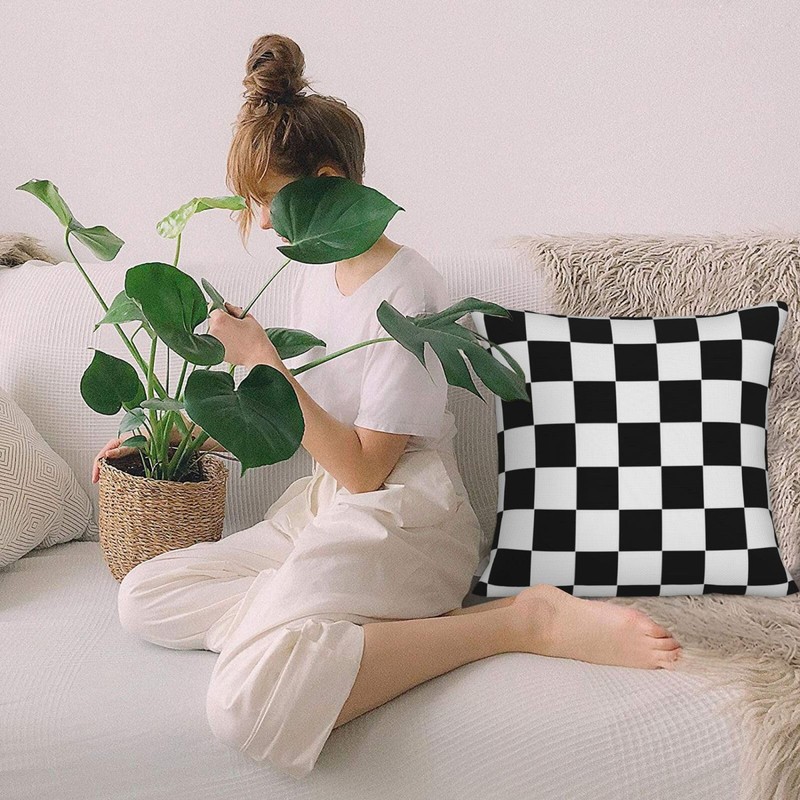 Black and White Checkered Classic Checkerboard Throw Pillow Covers Set