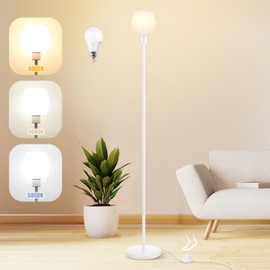 64.2'' White Floor Lamp, 3 Color Temperatures LED Bulb Included, Modern Standing Lamp with Opal Glass Shade, Tall Pole Standing Lamps for Living Room, Office, Bedroom, Home Decor, Foot Pedal Switch